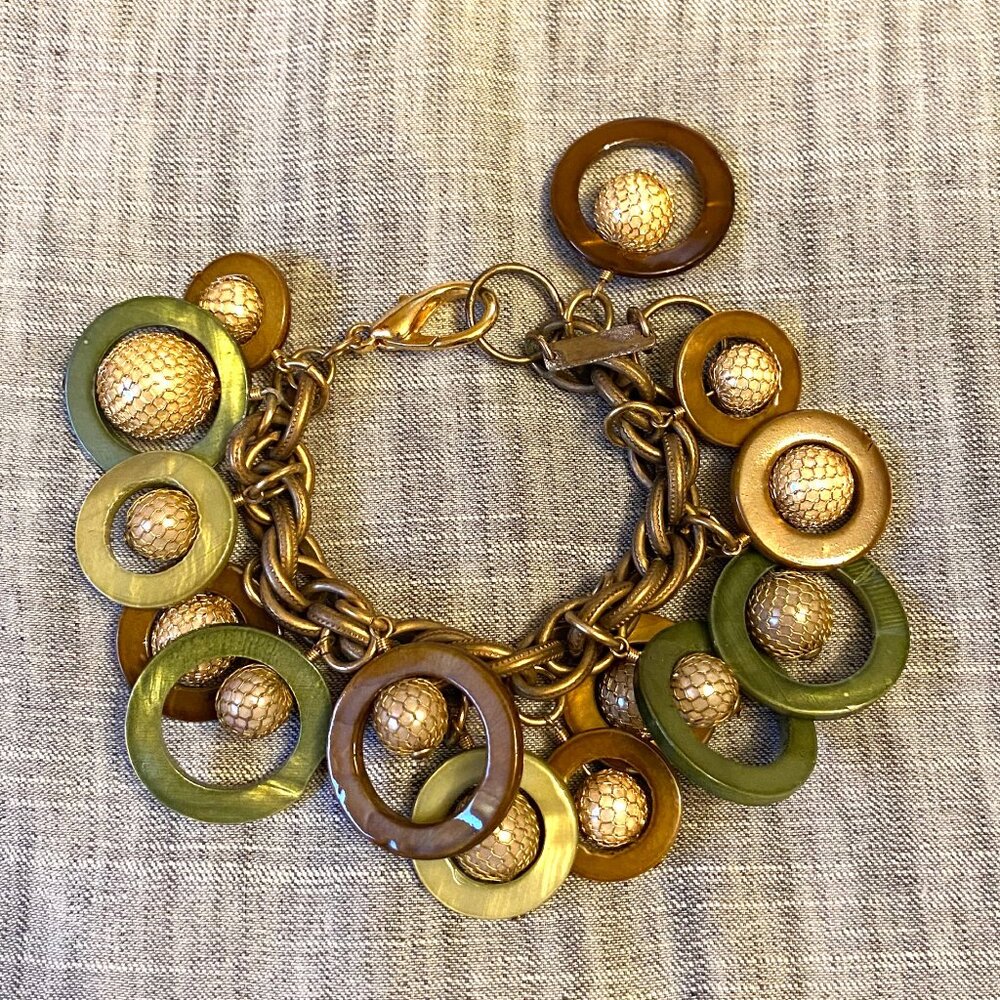 Subverse Green and Gold/Brown Metal Charm Bracelet